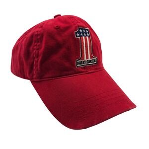 Harley Davidson Youth Red Baseball Cap Hat #1 Stars and Stripes Logo Distressed